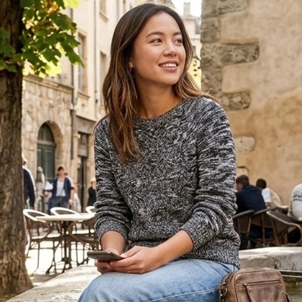 Lands End Drifter Sweater Womens XS 2-4 Black White Marled Cable‎ Knit Pullover